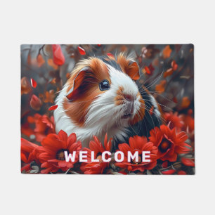 Cavia tussen de rode bloemen deurmat
