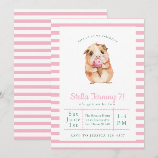 Cavia Verjaardagsfeestje Icecream Kaart (Voorkant / Achterkant)