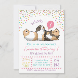 Cavia Verjaardagsfeestje Uitnodiging Confetti
