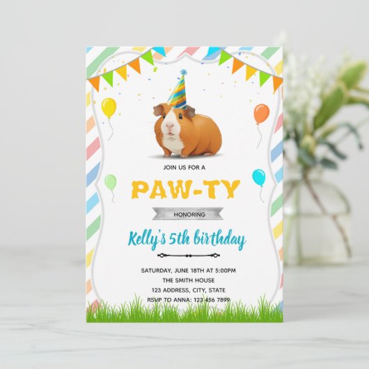 Cavia verjaardagsuitnodiging kaart (Staand voorkant)