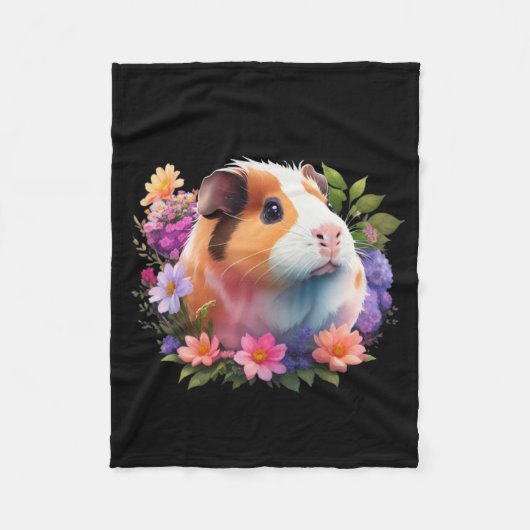 Cavia's en bloemen fleece deken (Voorkant)