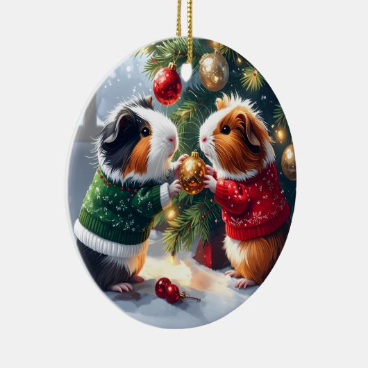 Cavia's en kerstboom keramisch ornament (Rechts)