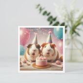 Cavia's eten cake verjaardag uitnodiging (Staand voorkant)