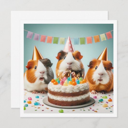 Cavia's eten cake verjaardag uitnodiging (Voorkant / Achterkant)