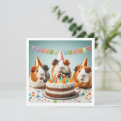 Cavia's eten cake verjaardag uitnodiging (Staand voorkant)