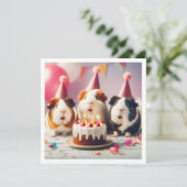 Cavia's eten cake verjaardag uitnodiging (Staand voorkant)