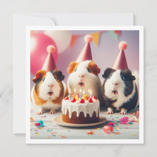 Cavia's eten cake verjaardag uitnodiging (Voorkant)