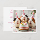 Cavia's eten taart, cavia verjaardag kaart (Voorkant / Achterkant)