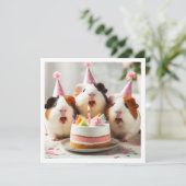Cavia's eten taart, cavia verjaardag kaart (Staand voorkant)