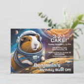 Cavia's in de ruimte, aftellen naar verjaardagstaa kaart (Staand voorkant)