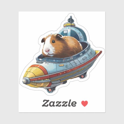 Cavia's in de ruimte! Stijlvol Retro Ruimteschip Sticker (Vel)