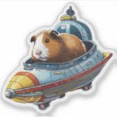 Cavia's in de ruimte! Stijlvol Retro Ruimteschip Sticker (Voorkant)