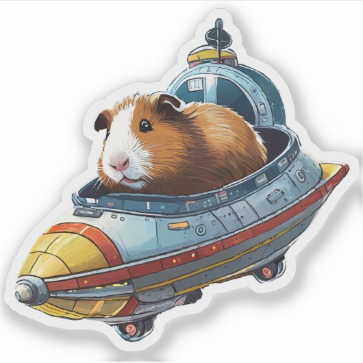 Cavia's in de ruimte! Stijlvol Retro Ruimteschip Sticker (Voorkant)