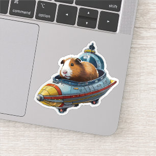 Cavia's in de ruimte! Stijlvol Retro Ruimteschip Sticker