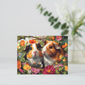 Cavia's onder tuinbloemen briefkaart (Staand voorkant)