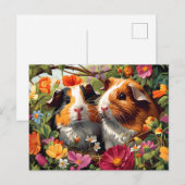 Cavia's onder tuinbloemen briefkaart (Voorkant / Achterkant)