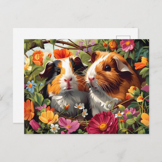 Cavia's onder tuinbloemen briefkaart (Voorkant / Achterkant)