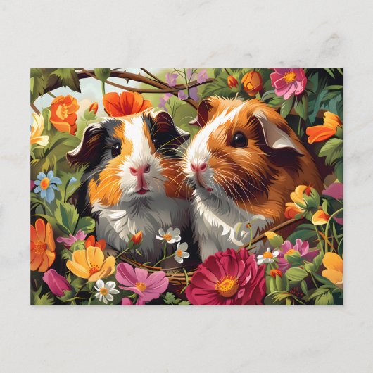 Cavia's onder tuinbloemen briefkaart (Voorkant)