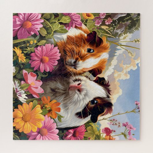 Cavia's onder wilde bloemen legpuzzel (Horizontaal)
