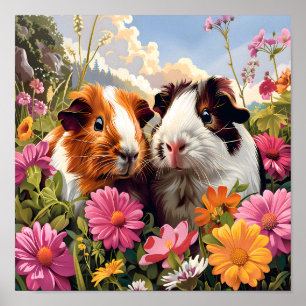 Cavia's onder wilde bloemen poster