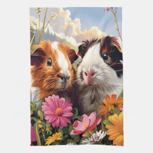 Cavia's onder wilde bloemen theedoek