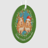 Cavia's Santa en rendieren krans Kerstmis Ornament (voorkant)