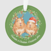 Cavia's Santa en rendieren krans Kerstmis Ornament (voorkant)