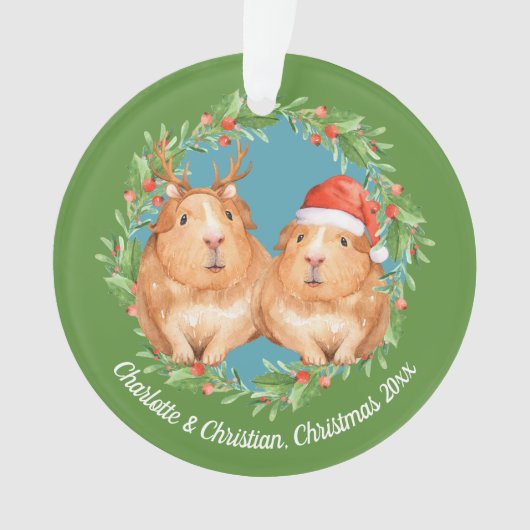 Cavia's Santa en rendieren krans Kerstmis Ornament (voorkant)