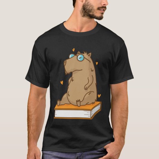 Caviidae Guinea Pig loves reading Books T-shirt (Voorkant)
