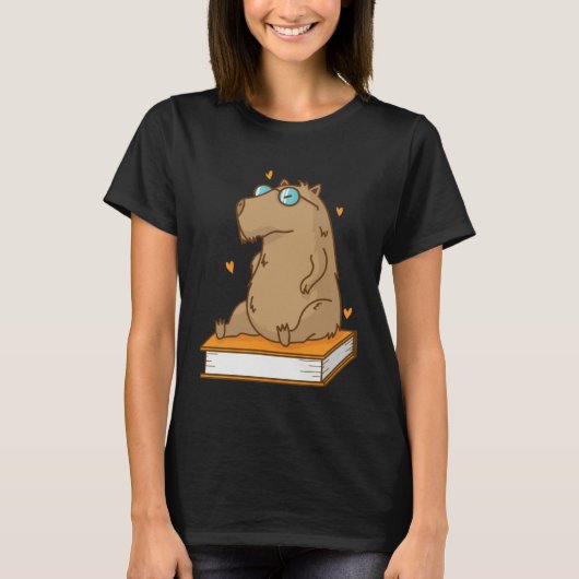 Caviidae Guinea Pig loves reading Books T-shirt (Voorkant)