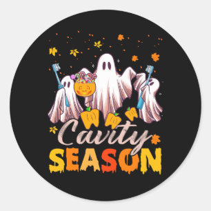 Cavity Seizoen Halloween Grappige Tandheelkundige  Ronde Sticker
