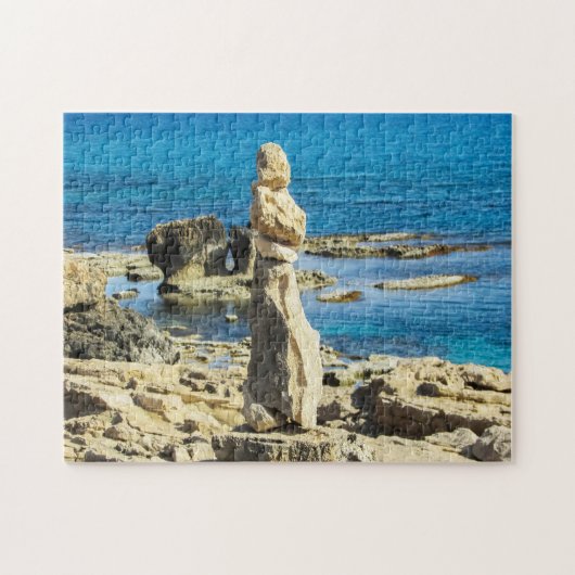 Cavo Greko rotsachtige kustlijn Cyprus. Legpuzzel (Horizontaal)