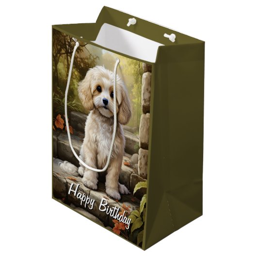 Cavodle/Cavapoo gepersonaliseerd Medium Cadeauzakje (Voorkant Gekanteld)