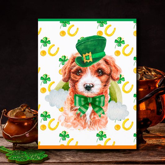 Cavoodle Dog Shamrock St. Patricks Day Feestdagenkaart