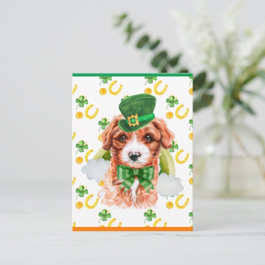 Cavoodle Dog Shamrock St. Patricks Day Feestdagenkaart (Staand voorkant)