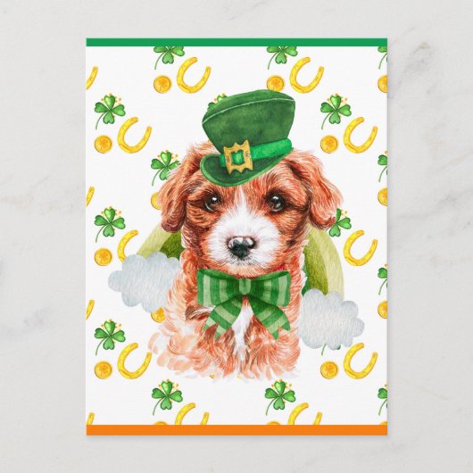 Cavoodle Dog Shamrock St. Patricks Day Feestdagenkaart (Voorkant)