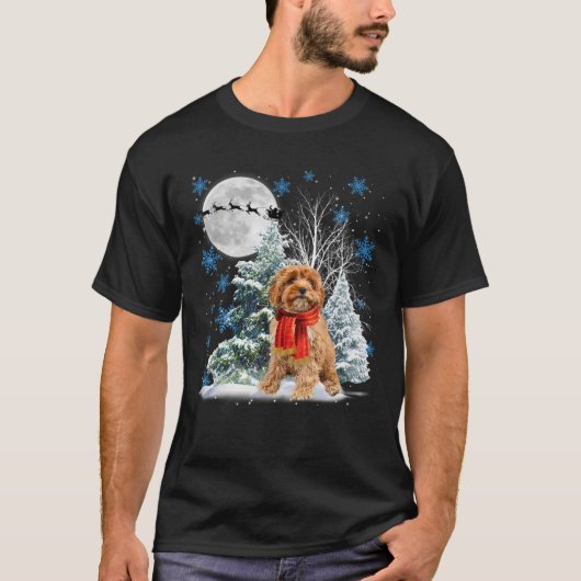 Cavoodle under Moonlight Snow Kerstmis Pajama T-shirt (Voorkant)