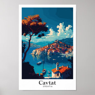 Cavtat Kroatië Art Vintage Travel Illustratie Poster