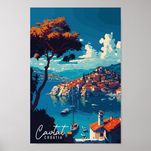 Cavtat Kroatië vintage reisillustratie Poster (Voorkant)