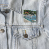 Cavtat, uitzicht van het water van Kroatië Vierkante Button 5,1 Cm (In situ)