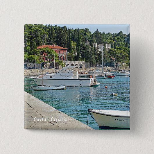Cavtat, uitzicht van het water van Kroatië Vierkante Button 5,1 Cm (Voorkant)