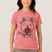Cawaii Funny cat with coffee Cute Cat anime style Tri-Blend Shirt (Voorkant)
