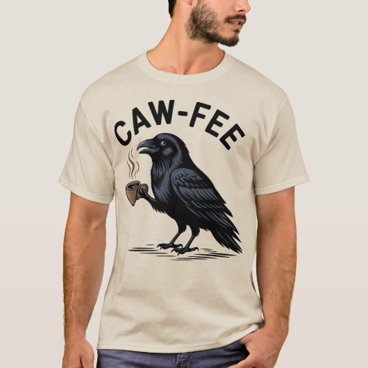 Cawfee Raven Drinking Coffee Pun T-shirt (Voorkant)