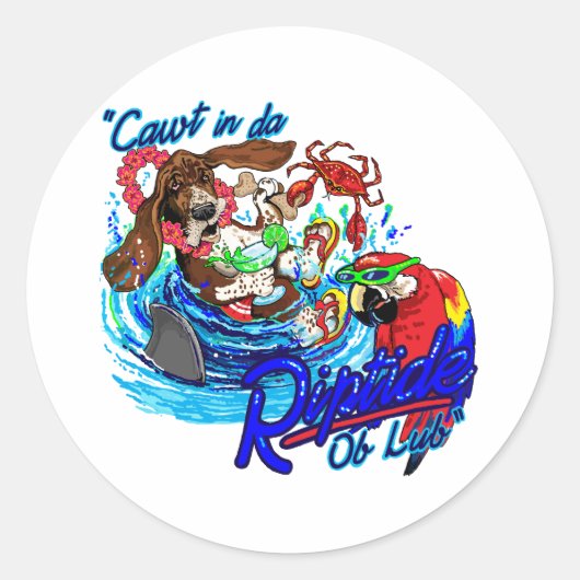 Cawt in da Riptide Ronde Sticker (Voorkant)