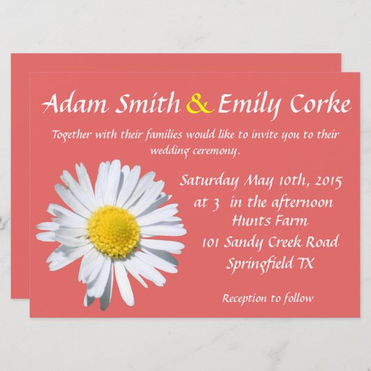 Cayenne Daisy Wedding Invitation Kaart (Voorkant / Achterkant)