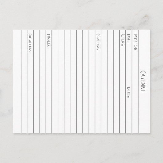 Cayenne Pepper Materia Medica Kruidenstudie Kaart (Achterkant)