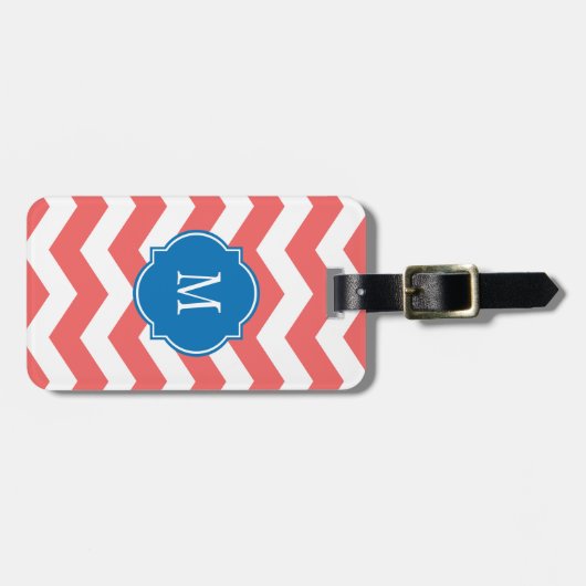 Cayenne & White Chevron Monogram Bagagelabel (Voorkant horizontaal)