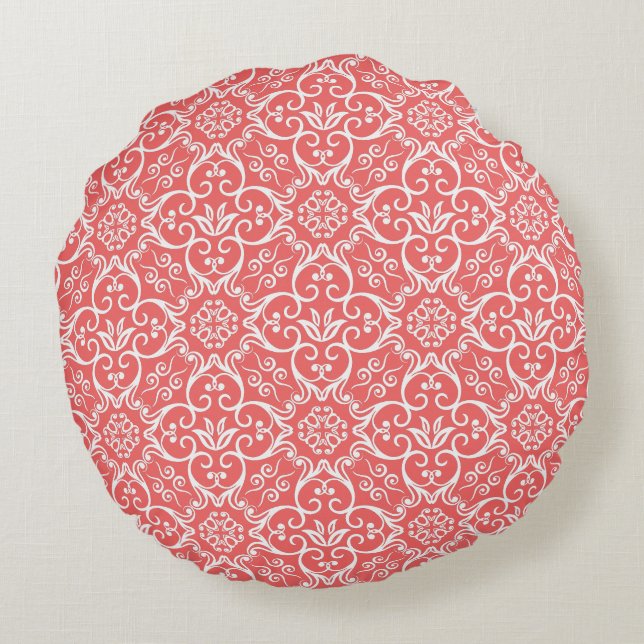 Cayenne & White Damask Round Pillow Rond Kussen (Achterkant)