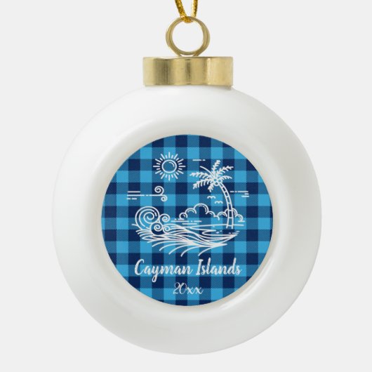 Caymaneilanden op Blue Buffalo Check Kerstmis Keramische Bal Ornament (Voorkant)