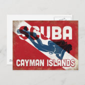 Caymaneilanden Scuba Diver - Blue Retro Briefkaart (Voorkant / Achterkant)